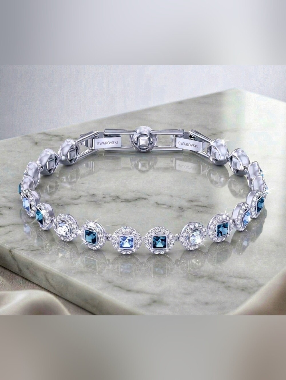 Swarovski Angelic Square Bracelet | Blue Crystals | Rhodium Plated